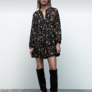 Zara floral print black gold dress